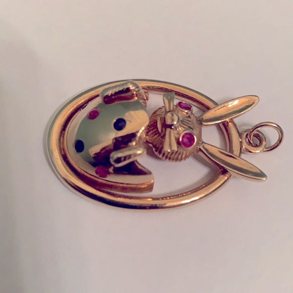 14K YG RUBY & SAPPHIRE RABBIT CHARM 15.4GR - Picture 9 of 13